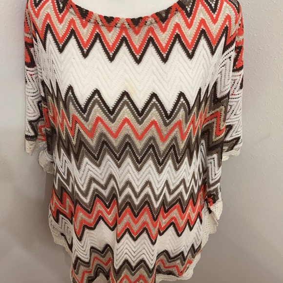 Rancho Estancia Aztec Patterned Tie Back Open Knit  Poncho Top Size Large - Picture 8 of 11